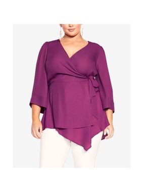 City Chic Plum Wrap Blouse with Side Tie